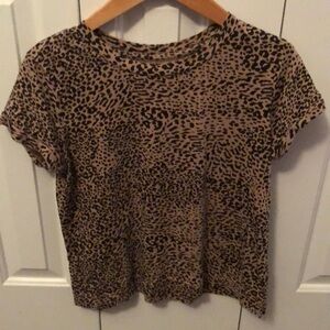 Loft Ladies leopard print t-shirt, Small, rolled cap sleeves, side slits at hem